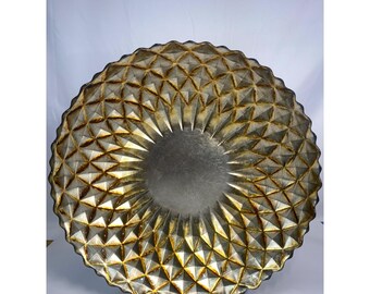 Vintage Turkish Centerpiece Plate Bowl Art Glass Diamond Point Pattern 16'' Wide