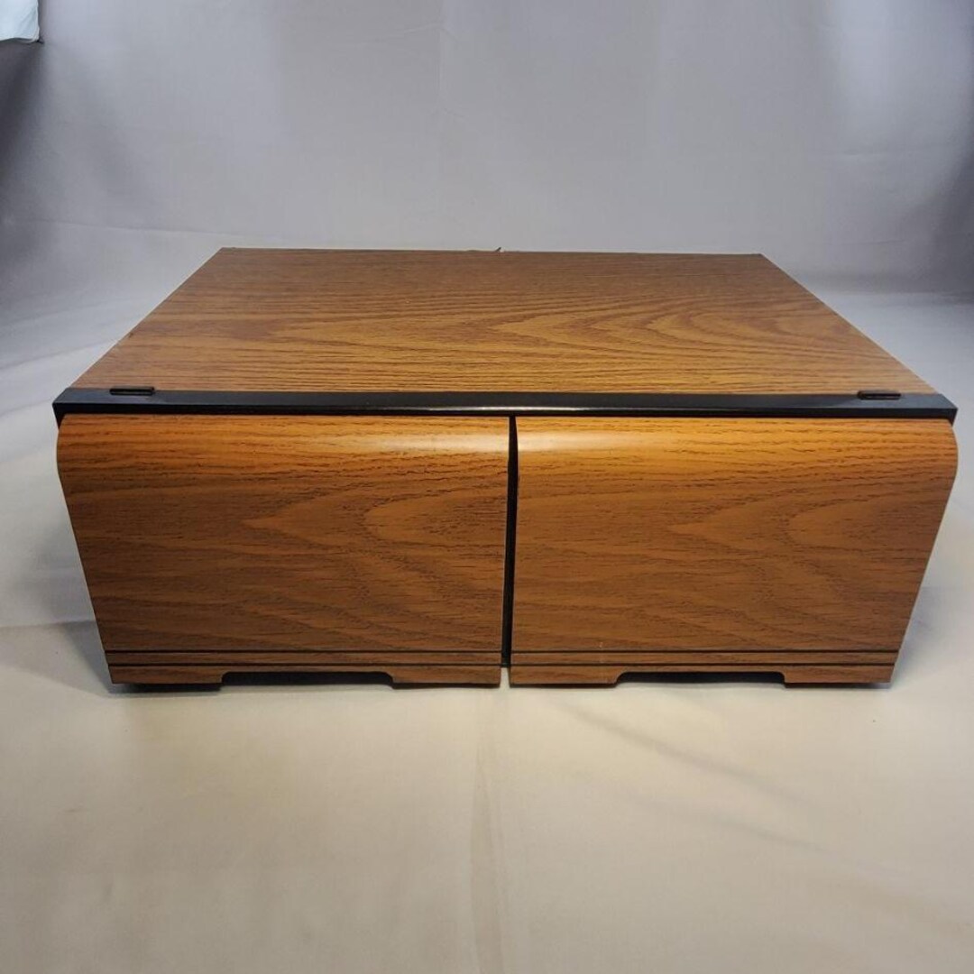 Vtg VHS Video Cassette Tape Drawers Storage Faux Wood Cabinet 14 Holds ...