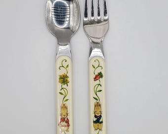 Vintage Beatrix Potter kinderlepel en varkensvlees Peter Rabbit roestvrij Taiwan