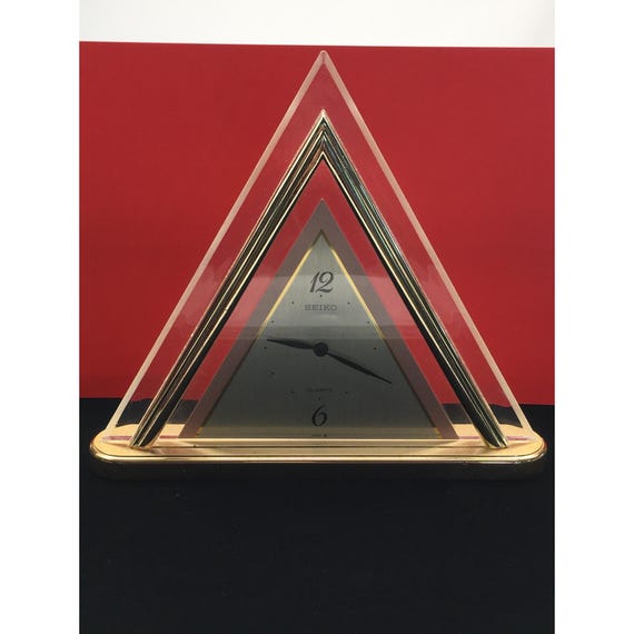 Vintage Seiko Triangular Standing Clock Quartz Acrylic Gold