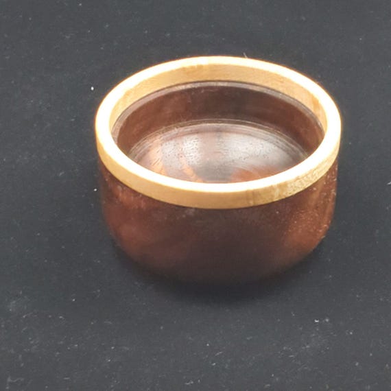 Vintage Wooden Trinket Jewelry Box Round with Inl… - image 6