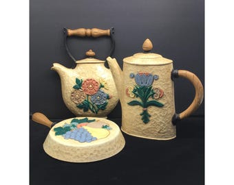 Vintage Home Interiors Kitchen Wall Decor Coffee Pot Kettle Skillet - Set of 3