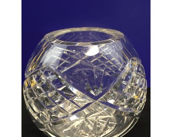 Vintage Crystal Clear Glass Rose Bowl Vase Criss Cross Cut Round 3'' Tall