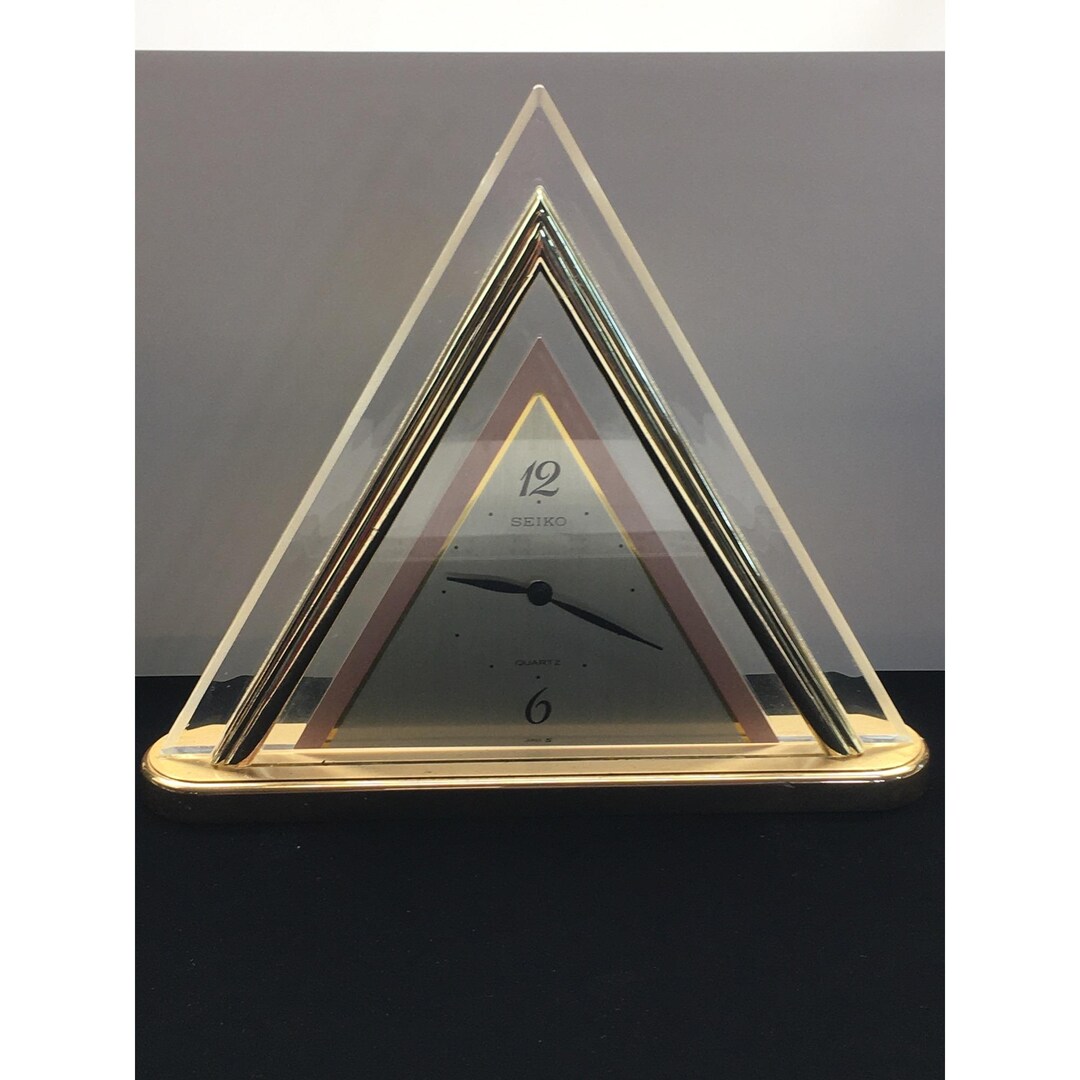 Vintage Seiko Triangular Standing Clock Quartz Acrylic Gold QSG203G ...