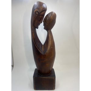 Vtg Wooden Embracing Couple Sculpture Figurine Carved Statue Decor 12.5'' Tall