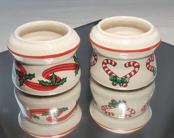 Vintage Mini Christmas Hurricane Base Candle Lamps Porcelain - Lot of 2