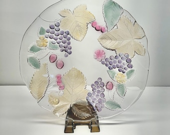 Vintage Mikasa Serving Platter Chablis Embossed Round Glass Fruit Motif 12.5"