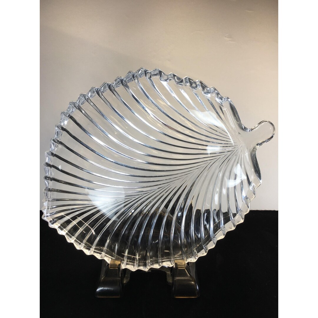 Vintage Mikasa Diamond Fire Leaf Shaped Serving Platter Crystal