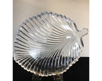 Vintage Mikasa Diamond Fire Leaf Shaped Serving Platter Crystal
