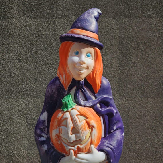 Vintage Grand Venture Witch Blowmold Pumpkin Rare Purple Redhead