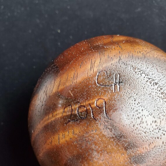 Vintage Wooden Trinket Jewelry Box Round with Inl… - image 9