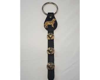 Belsnickel Labrador Dog Charm Black Leather Sleigh Bell Door Hanger Made in USA