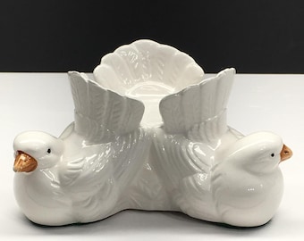 Vintage Giftco Candle Trinket Holder Three White Dove Birds Ceramic