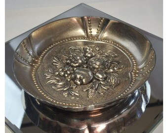 Vintage Antique Repousse Fruit Dish Bowl Silver Plated Round