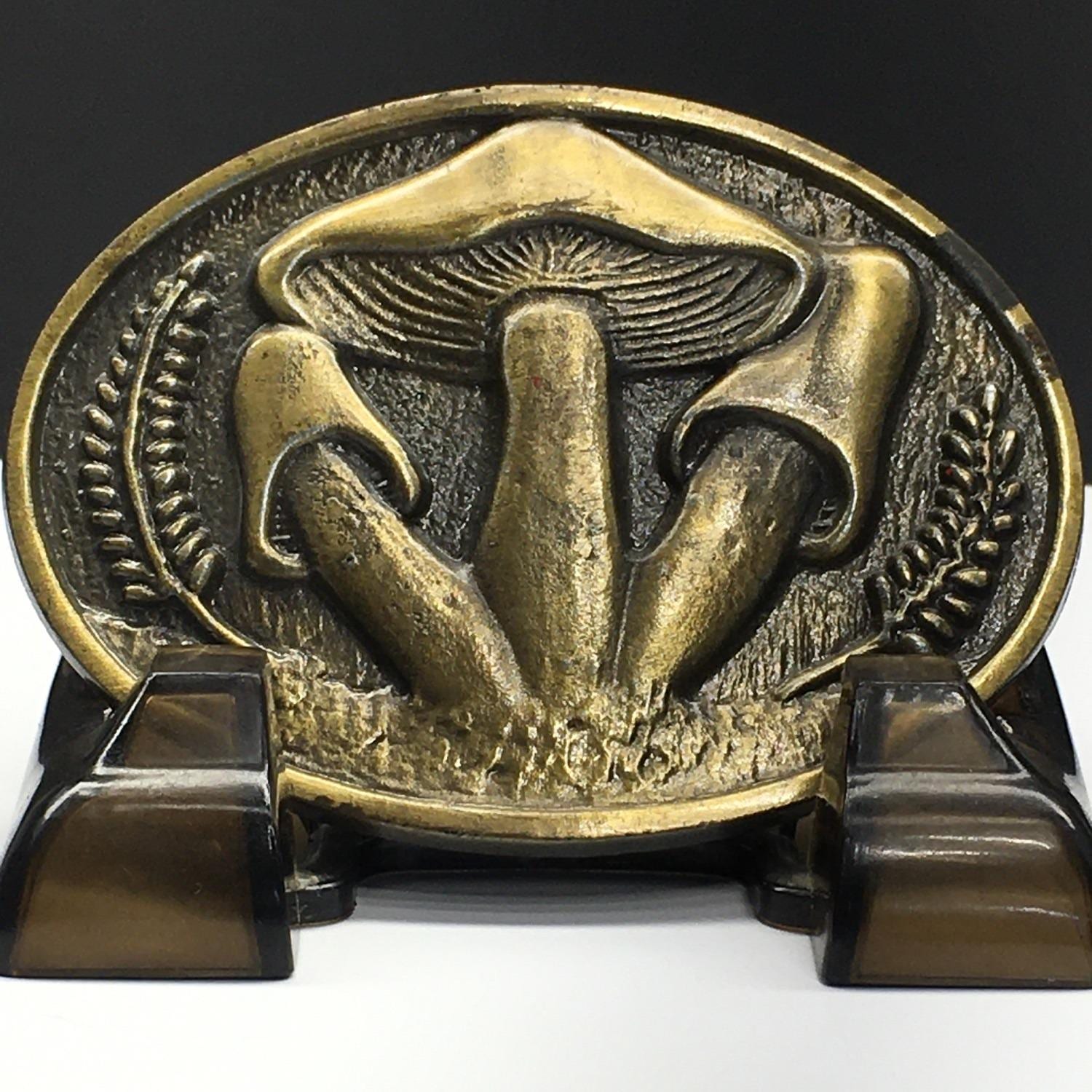 Vintage Magic Mushroom Belt Buckle Wheat Brass Art Embossed  display picture 1