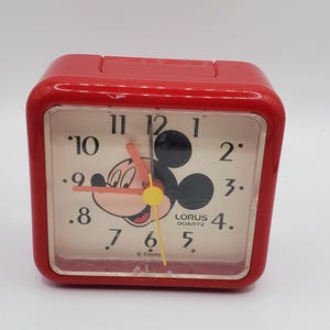Vintage Lorus Disney Mickey Mouse Alarm Clock Quartz Red Square - Not Working!