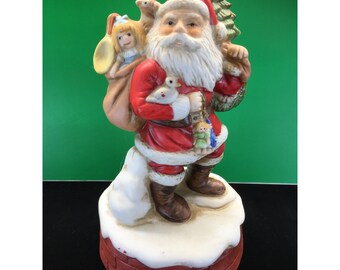 Estatueta vintage de Papai Noel na chaminé, porcelana, decoração de Natal para casa