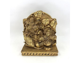 Vintage San Pacific International boekensteun Magnolia Design goud verguld zware hars