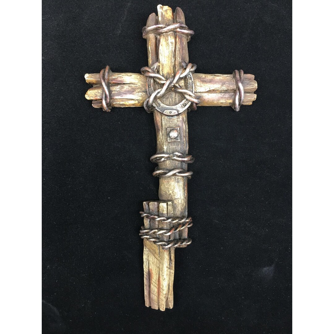Western Rugged Cross Cowboy Crucifix Western Wasll Cross Rustic Barbwire Horseshoe Rodeo ...