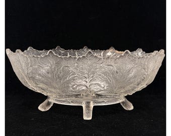 Vintage Antique Gillinder & Sons Maple Leaf Footed Bowl Clear Glass 10" 1880s