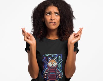 Cyber Samurai Shiba Inu T-Shirt - Pixel Art Japanese Cyberpunk Tee - Techwear Anime Shirt