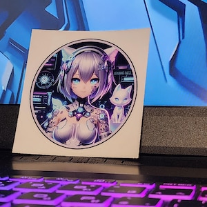 Mech Anime Girl Sticker - Cyber Waifu AI Aesthetic