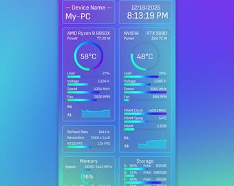 AIDA64 Sensor Panel Skin Template 600x1024 (Portrait): Aurora Northern Lights PC Display
