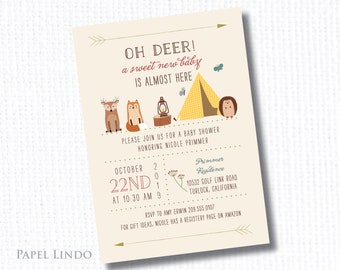 Woodland camping rustic baby shower invitation digital file gender neutral