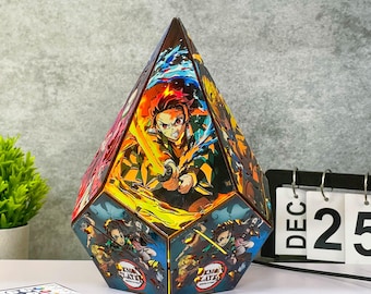 DS Anime Wooden Pentagon Lamp Anime Desk Light Tanjiro, Nezuko, Zenitsu, Inosuke Room Decor Night Light Handmade Anime Lamp Anime Gift Lamp