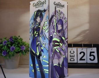 Genshin Wooden Light Box Anime LED Lamp Nahida Yelan Design Gamer Bedroom Decor, Otaku Gift, RGB Night Light, Christmas Lamp Decor