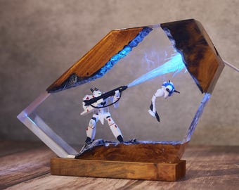 Gundam-Inspired Mecha Resin Lamp Anime Style Robot Battle Diorama Handmade Sci-Fi LED Night Light Geek Decor Gift for Him Xmas Gifts