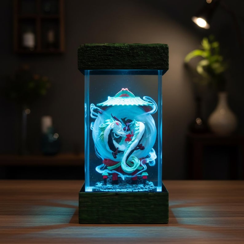 Chihiro en Haku harslamp – Spirited Away geïnspireerd Ghibli hars nachtlampje Studio Ghibli Anime cadeau - Anime harslamp, Anime lamp afbeelding 2