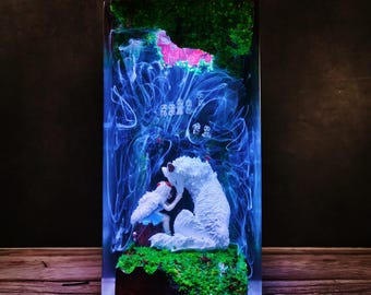 Ghibli Inspired Anime Forest Resin Lamp Kodama Spirit Wolf Night Light Magical Woodland Studio Ghibli Fan Gift Unique Handcrafted Decor