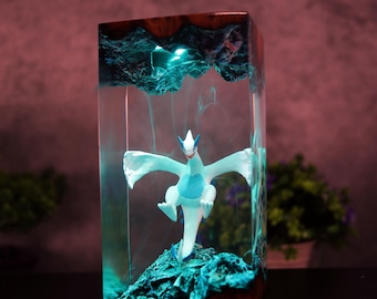 Lugia Resin Lamp Handmade Lugia Night Light Glowing Legendary Lugia Desk Lamp Gamer Anime Decor Gifts Trio Master Resin Legendary Birds lamp