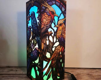 Bird Style Wooden Night Light, 4-Sided Nature LED Lamp, Cozy Tree Scene Decor, Night Light, LED Lamp, Desk Lamp,  Bird Lover Gift