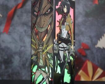 Lámpara de madera LED con forma de caja, inspirada en el Titán de Ataque Eren, con Eren Jaeger, Mikasa, Levi y Armin. Ideal para fans y coleccionistas de anime.