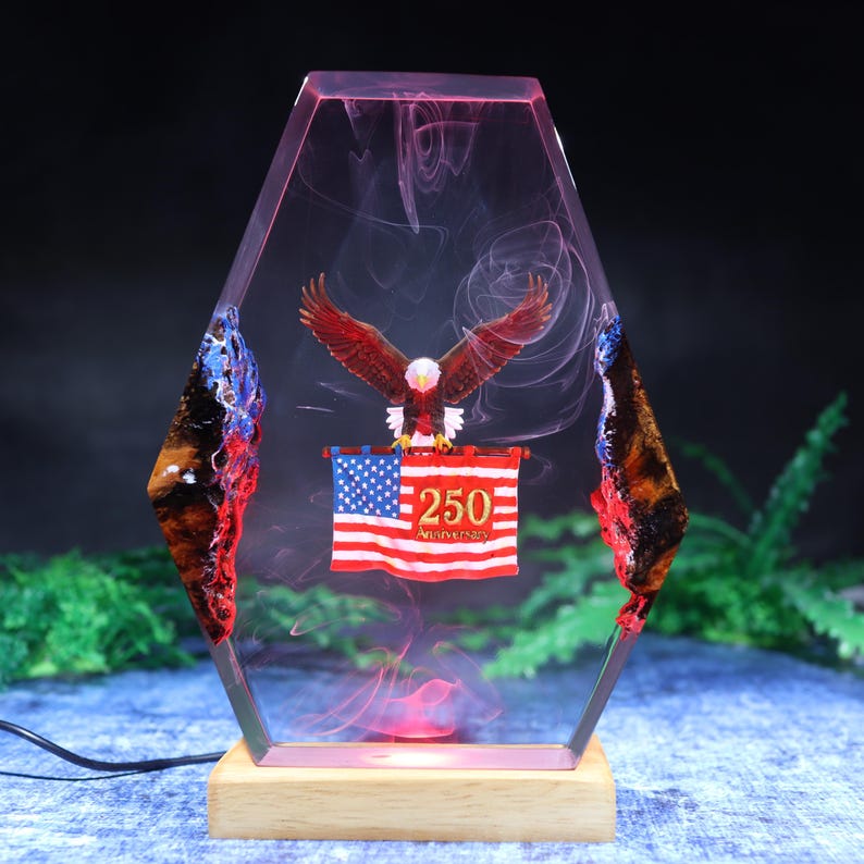America 250th Anniversary Resin Lamp Patriotic Eagle LED Night Light ...