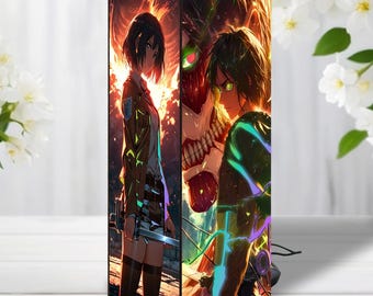 Attack on Titan Anime Wooden Box Lamp – LED Night Light Mikasa, Eren, Levi Gift for Anime Fans Anime Led Wooden Box Lamp Anime Fan Lover