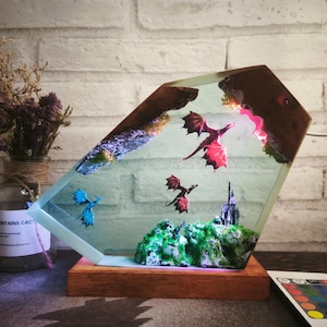 Fire Dragon and Ice Dragon Resin Lamp, Dragon lamp for home decor, Gift for Him, Birthday gift for kids, Halloween Gifts, Christmas Gifts