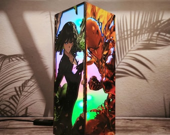 Lampada a LED in legno con scatola luminosa Anime Manga con Saitama, Genos, Tatsumaki, Otaku, decorazione per la stanza, regalo manga unico, lampada da notte Anime, decorazione