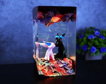 Resin Lamp with Espeon Umbreon Handmade Espeon Umbreon Night Light Couple Lamp Gift for Gamers Collectors Espeon Lamp Umbreon Lamp Xmas Gift