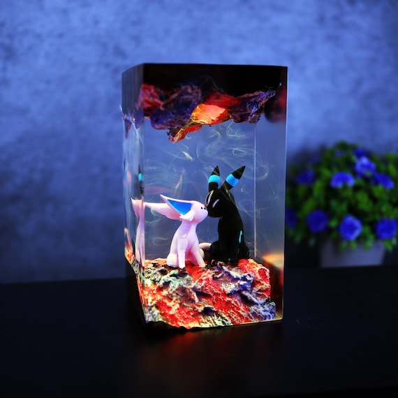 Resin Lamp with Espeon Umbreon Handmade Espeon Umbreon Night Light Couple Lamp Gift for Gamers Collectors Espeon Lamp Umbreon Lamp Xmas Gift