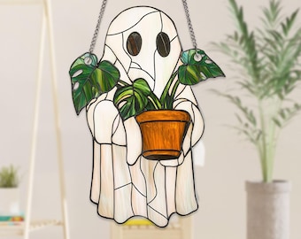ACRYLIC Cute Ghost Plant NOT GLASS, Ghost and Monstera Acrylic Ornament, Ghost Window Hangings, Plant Lovers Gift, Gift For Mom
