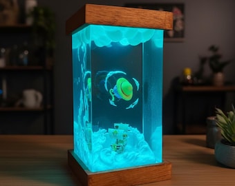 Anime-hartslampa Animehatt LED-nattlampa med animeharts, Luffy-inspirerad lampa med havsscen, lampa med kungligt skepp, anime-presentlampa