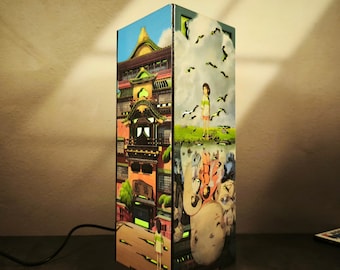 Caja de luz de madera de anime Chihiro, Haku y la casa de baños Lámpara de noche Decoración de habitación de anime Chihiro Haku Caja de luz LED Regalo de fan de Miyazaki Regalos de Navidad
