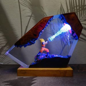 Goku Kamehameha Resin Lamp Dragon Z Anime LED Light Super Saiyan Energy Beam Decor Handmade Anime Resin Night Light Gift for Him