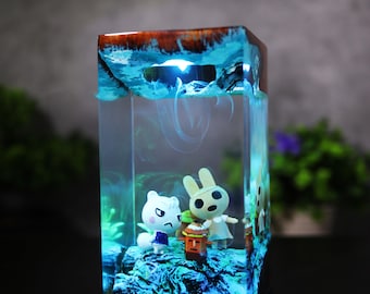 Video Game Animal Coco Resin Lamp Handmade Game Resin LED Light with Coco and Marshal Cute Gamer Decor lamp Kawaii Night Light Gift for Fans