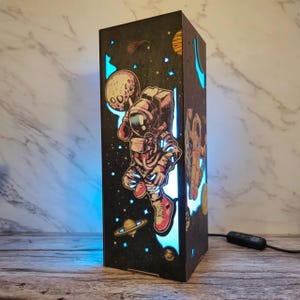 Astronaut Galaxy Night Light Space Theme Wooden Lamp Wood lamp box wooden night light LED Mood Lamp Glowing Panels Kids Room Sci-Fi Decor