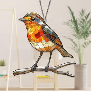 ACRYLIC Robin Bird Acrylic Window Hanging Decor, Bird Flower Natural Art Birthday Gift Gift For Mom Grandma Bird Gardening Lover NOT GLASS
