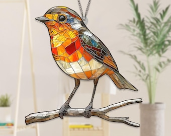 ACRYLIC Robin Bird Acrylic Window Hanging Decor, Bird Flower Natural Art Birthday Gift Gift For Mom Grandma Bird Gardening Lover NOT GLASS
